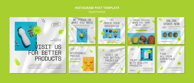 PSD gratuit collection de publications instagram d'entreprise de supermarché