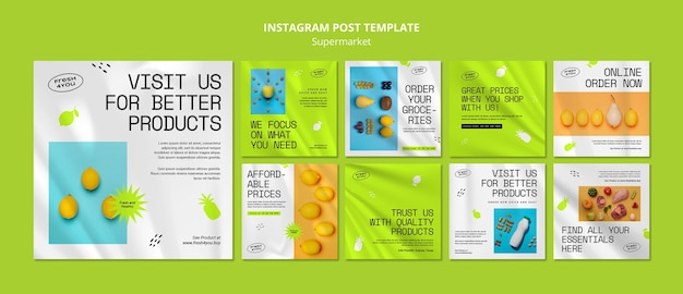 PSD gratuit collection de publications instagram d'entreprise de supermarché