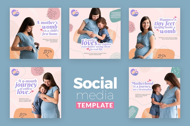 PSD gratuit collection de publications instagram avec une femme enceinte