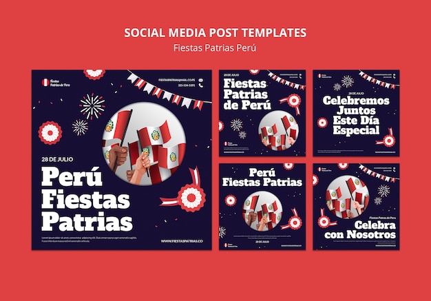 PSD gratuit collection de publications instagram fiestas patrias avec rosaces et banderoles