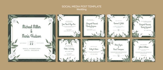 PSD gratuit collection de publications instagram avec des fleurs pour le mariage