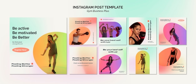 PSD gratuit collection de publications instagram de gym et de fitness pastel dégradé