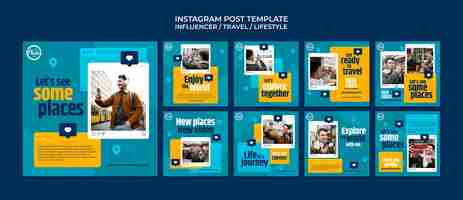 PSD gratuit collection de publications instagram d'influenceur des médias de voyage