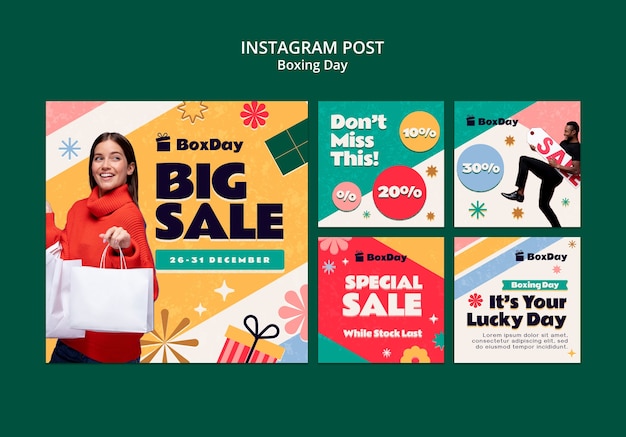 PSD gratuit collection de publications instagram le jour de la boxe