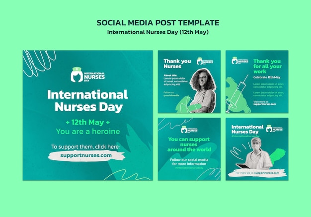 PSD gratuit collection de publications instagram de la journée internationale des infirmières