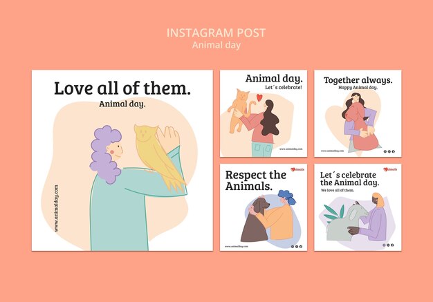 Collection de publications instagram de la journée mondiale des animaux