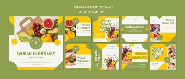 PSD gratuit collection de publications instagram de la journée mondiale des végétaliens