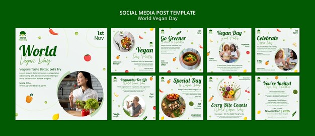 Collection de publications instagram de la journée mondiale des végétaliens