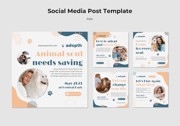 PSD gratuit collection de publications instagram pour l'adoption d'animaux de compagnie