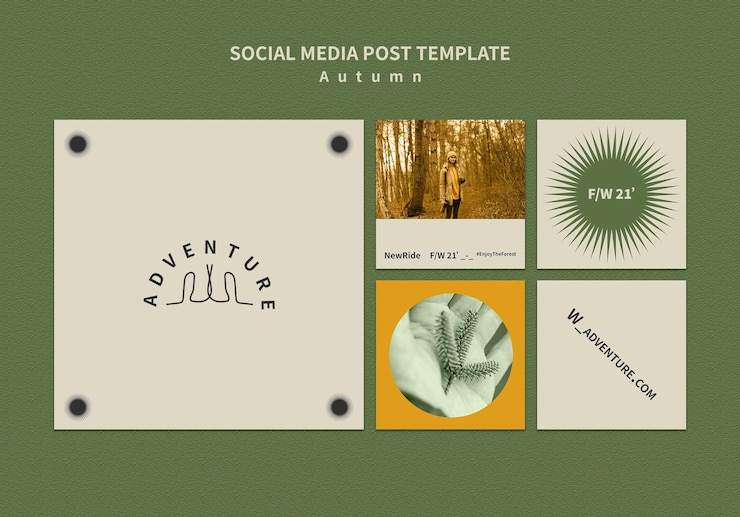 PSD gratuit collection de publications instagram pour l'aventure d'automne dans la forêt