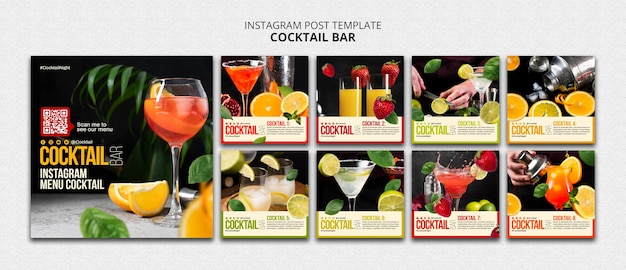 PSD gratuit collection de publications instagram pour bar à cocktails