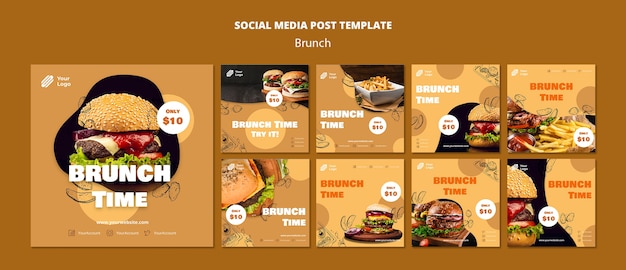 PSD gratuit collection de publications instagram pour le brunch