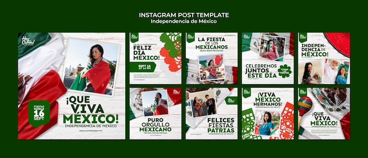 PSD gratuit collection de publications instagram pour la célébration de la fête de l'indépendance du mexique