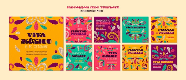 PSD gratuit collection de publications instagram pour la célébration de l'indépendance du mexique