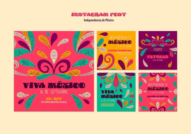 PSD gratuit collection de publications instagram pour la célébration de l'indépendance du mexique