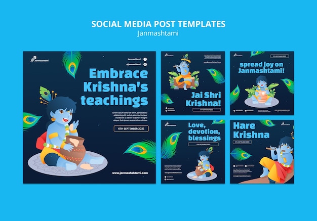 PSD gratuit collection de publications instagram pour la célébration de janmashtami