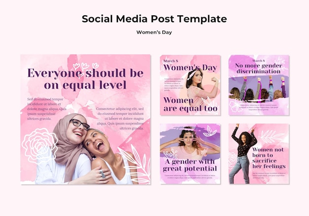 PSD gratuit collection de publications instagram pour la célébration de la journée des femmes