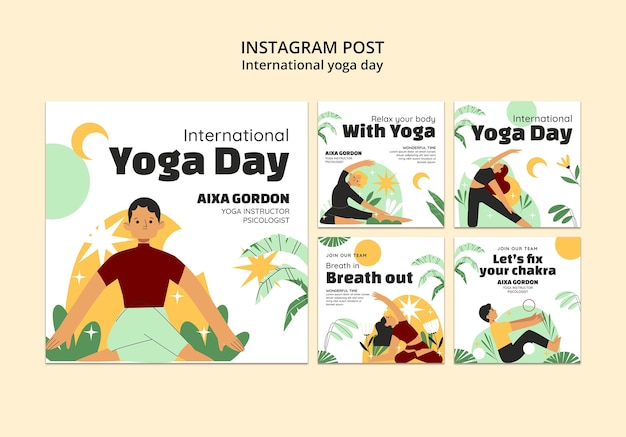 PSD gratuit collection de publications instagram pour la célébration de la journée internationale du yoga