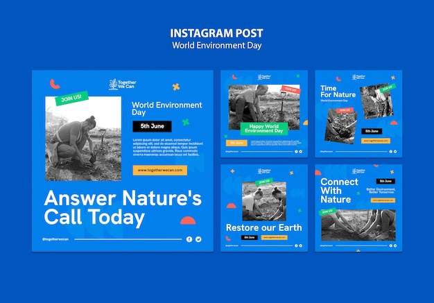 PSD gratuit collection de publications instagram pour la célébration de la journée mondiale de l'environnement