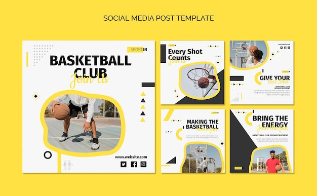 PSD gratuit collection de publications instagram pour le club de basket-ball