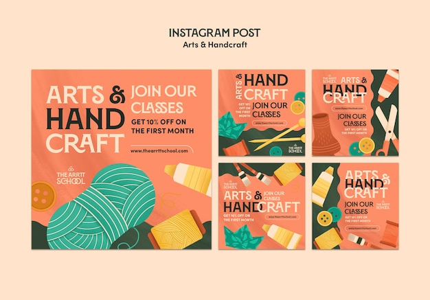 PSD gratuit collection de publications instagram pour les cours d'art et d'artisanat