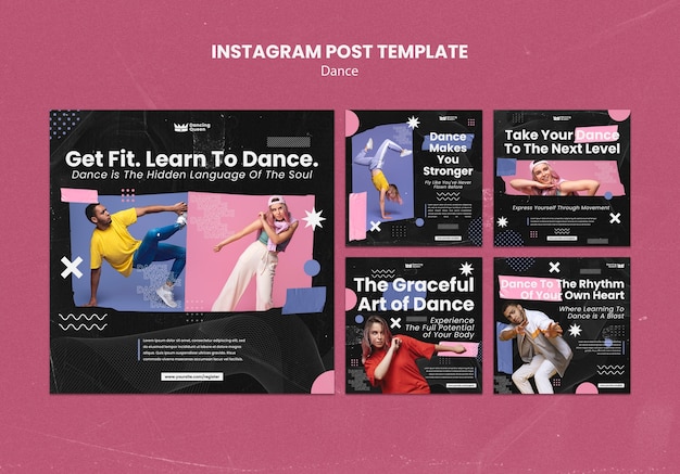 PSD gratuit collection de publications instagram pour les cours de studio de danse