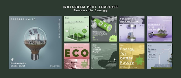 PSD gratuit collection de publications instagram pour les énergies renouvelables