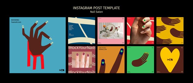 Collection de publications instagram pour les entreprises de salon de manucure