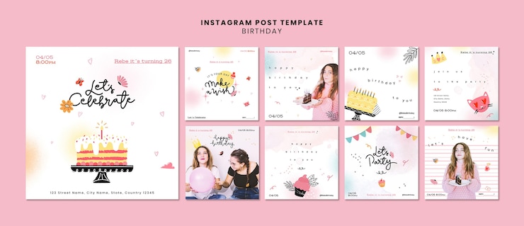 PSD gratuit collection de publications instagram pour la fête d'anniversaire