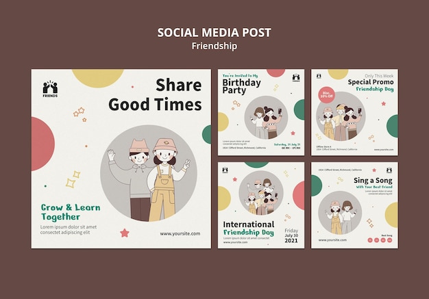 PSD gratuit collection de publications instagram pour la journée internationale de l'amitié avec des amis