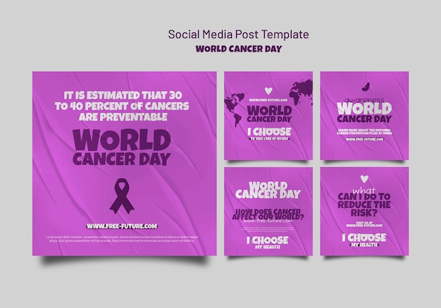 Collection de publications instagram pour la journée mondiale du cancer