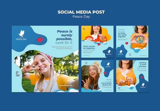 PSD gratuit collection de publications instagram pour la journée mondiale de la paix