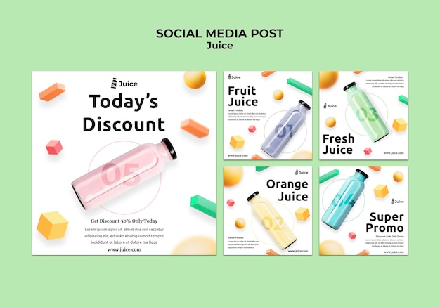 Collection de publications Instagram pour jus de fruits en bouteille en verre