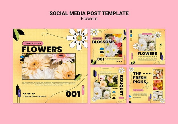 PSD gratuit collection de publications instagram pour magasin de fleurs