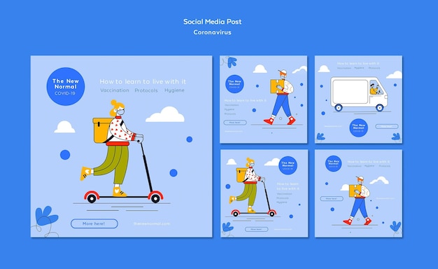 PSD gratuit collection de publications instagram pour le nouveau mode de vie normal du coronavirus