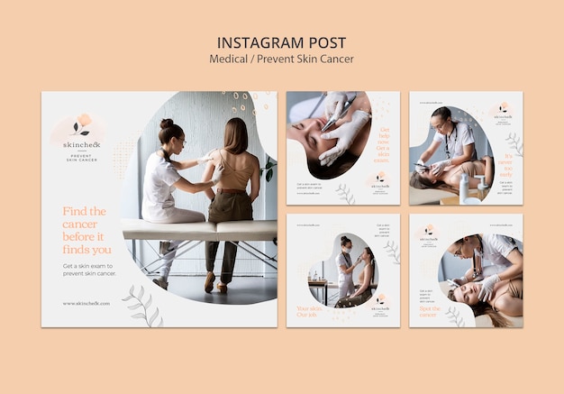 PSD gratuit collection de publications instagram pour la prévention du cancer de la peau