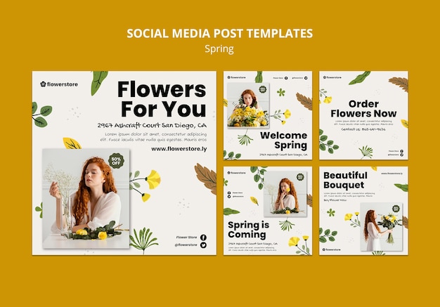 Collection de publications Instagram pour le printemps avec des fleurs