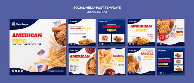PSD gratuit collection de publications instagram pour un restaurant de cuisine américaine