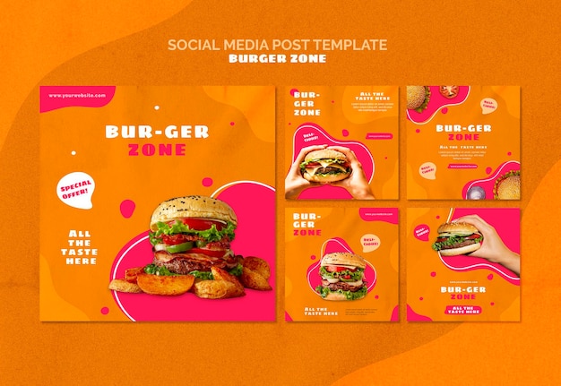 PSD gratuit collection de publications instagram pour un restaurant de hamburgers