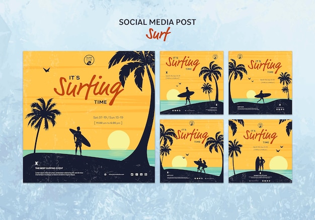 PSD gratuit collection de publications instagram pour le temps de surf