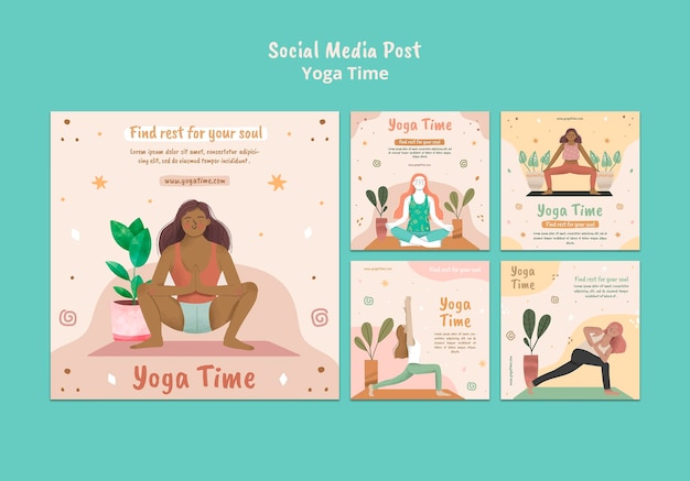 PSD gratuit collection de publications instagram pour le temps de yoga