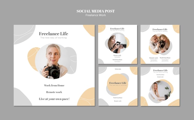 PSD gratuit collection de publications instagram pour un travail indépendant avec une photographe
