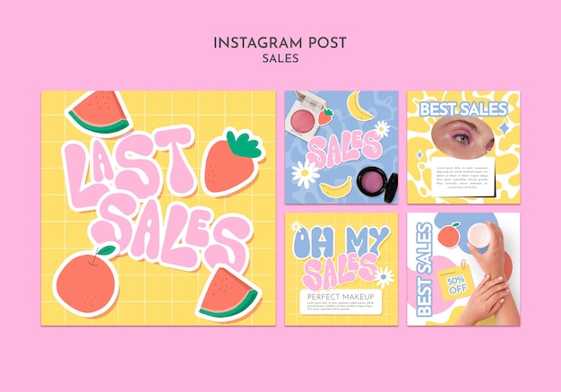 PSD gratuit collection de publications instagram pour les ventes et les remises