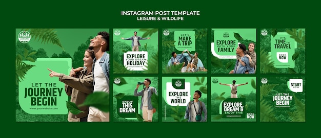 PSD gratuit collection de publications instagram pour le voyage et l'aventure avec la végétation