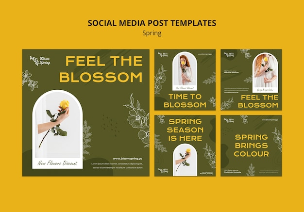 PSD gratuit collection de publications instagram de printemps avec des fleurs