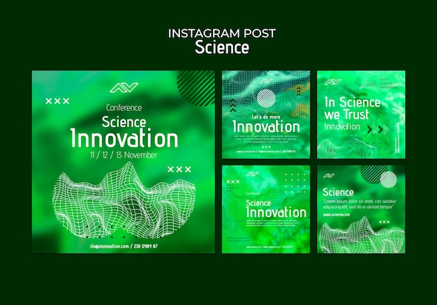 PSD gratuit collection de publications instagram scientifiques avec un dessin abstrait