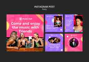 PSD gratuit collection de publications instagram de soirée dansante