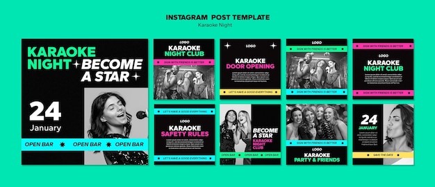 PSD gratuit collection de publications instagram de soirée karaoké