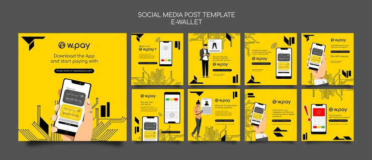 PSD gratuit collection de publications sur les réseaux sociaux sur le portefeuille électronique