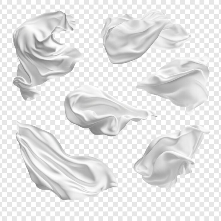 PSD gratuit collection de tissu blanc tourbillonnant dans l'air elegant coulant lumière douce abstrait design textile mouvement texture lisse propre drapeau pur vagues tourbillon douceur grace style mode